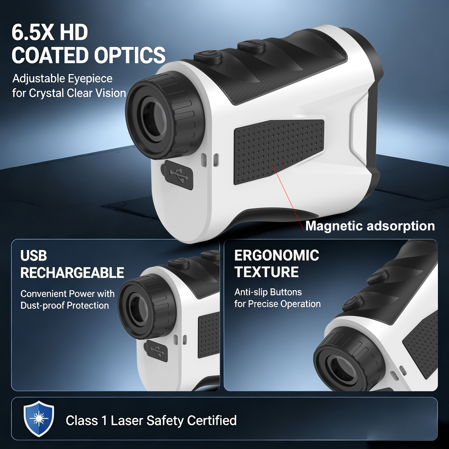 Borhold HB-LG Rangefinder 6.5X HD Golf & Hunting Range Finder with Slope, Flagpole Lock Vibration, Magnetic Adsorption, USB-C Rechargeable