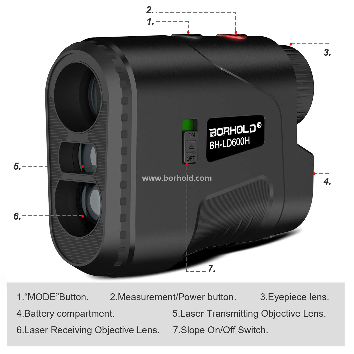 Borhold High Precision Laser Rangefinder, 6X Magnification Waterproof Range Finder with Pin Lock & Slope Mode for Golf Hunting Outdoor