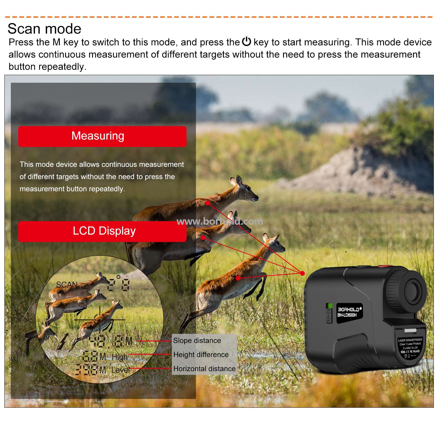 Borhold High Precision Laser Rangefinder, 6X Magnification Waterproof Range Finder with Pin Lock & Slope Mode for Golf Hunting Outdoor