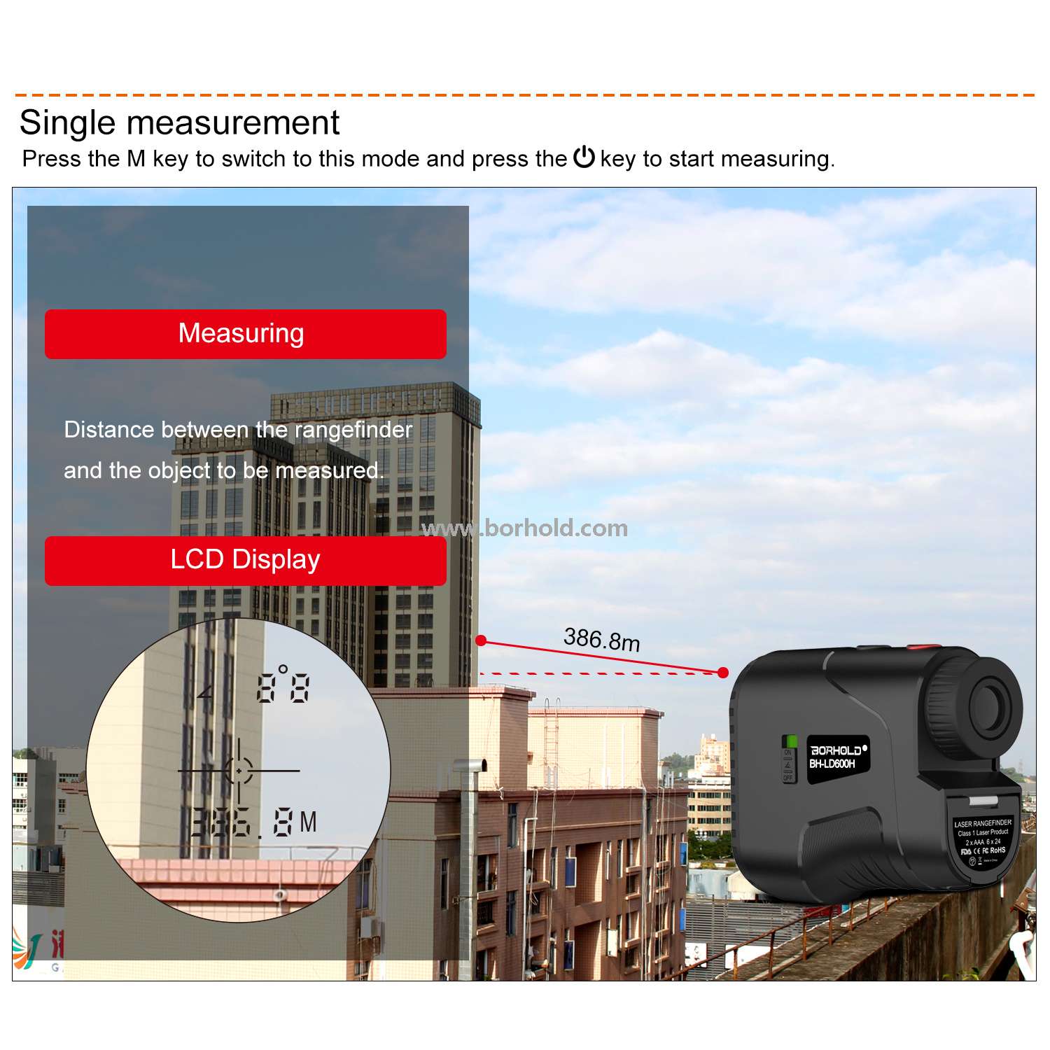 Borhold High Precision Laser Rangefinder, 6X Magnification Waterproof Range Finder with Pin Lock & Slope Mode for Golf Hunting Outdoor