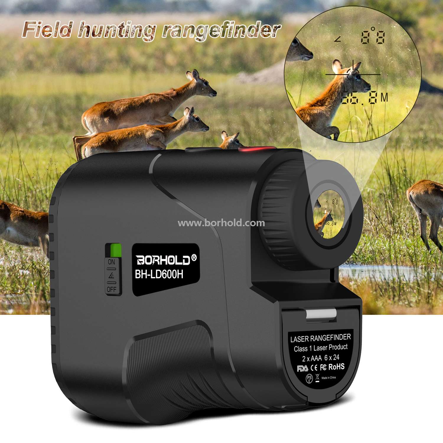 Borhold High Precision Laser Rangefinder, 6X Magnification Waterproof Range Finder with Pin Lock & Slope Mode for Golf Hunting Outdoor