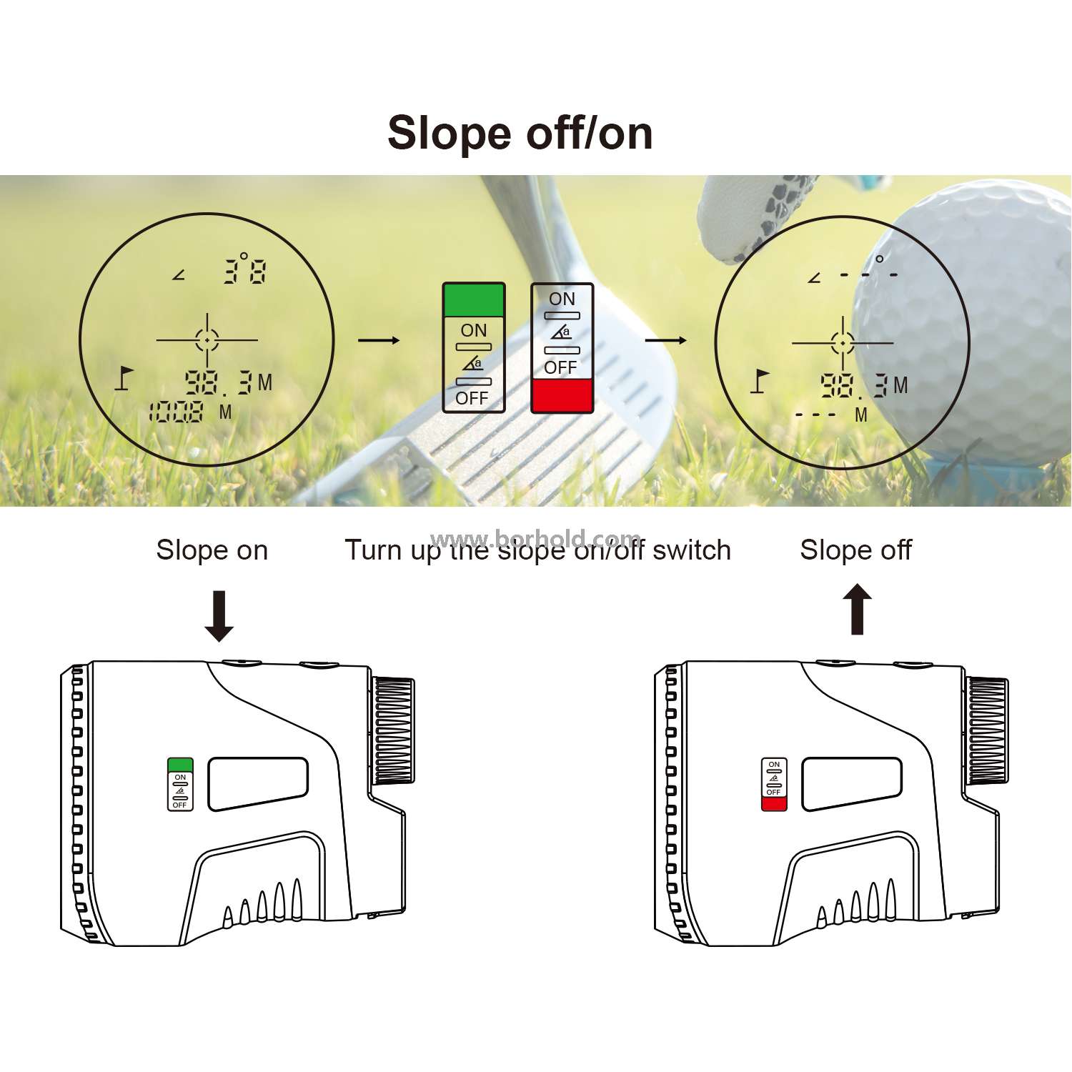 Borhold High Precision Laser Rangefinder, 6X Magnification Waterproof Range Finder with Pin Lock & Slope Mode for Golf Hunting Outdoor