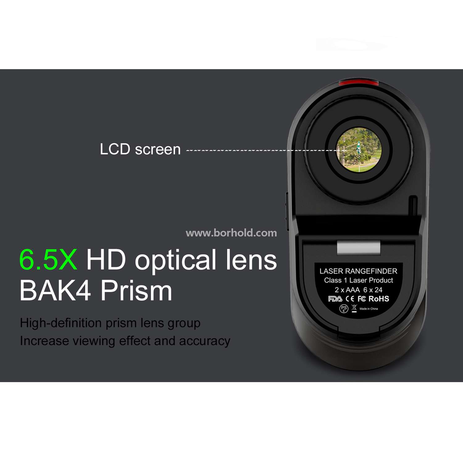 Borhold High Precision Laser Rangefinder, 6X Magnification Waterproof Range Finder with Pin Lock & Slope Mode for Golf Hunting Outdoor