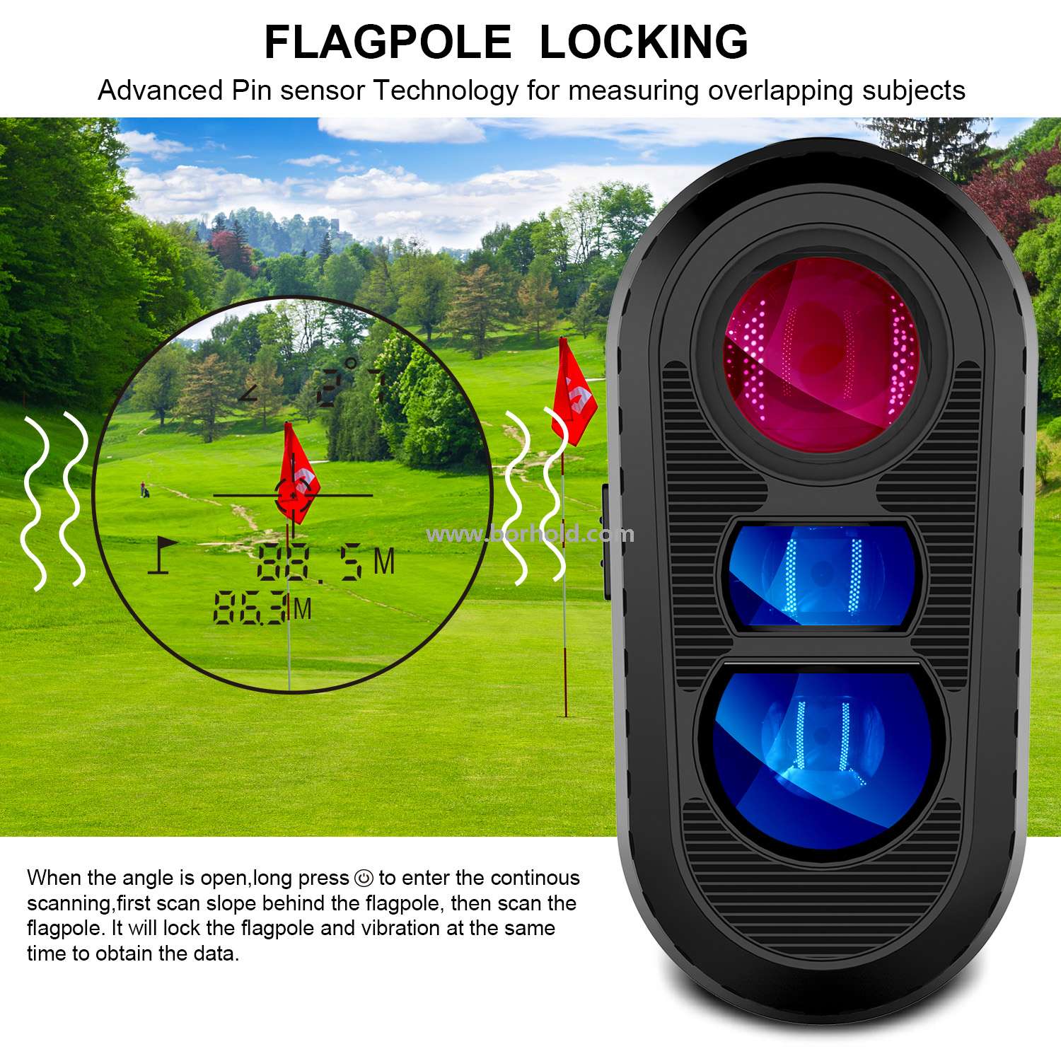 Borhold High Precision Laser Rangefinder, 6X Magnification Waterproof Range Finder with Pin Lock & Slope Mode for Golf Hunting Outdoor