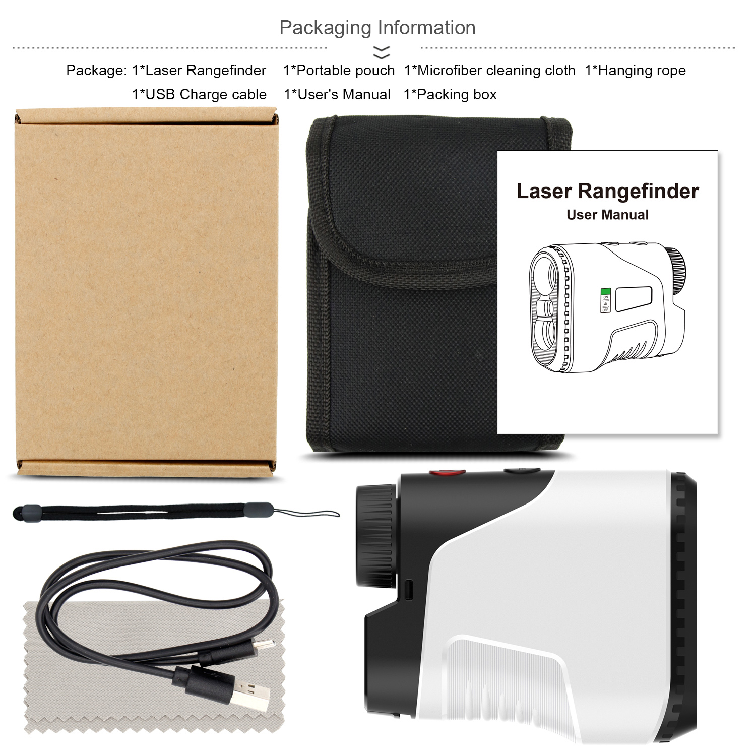 Borhold LD450H Laser Rangefinder 6.5X HD Optical Lens Slope ON/OFF Flagpole Lock Vibration Golf & Hunting Range Finder with USB-C Rechargeable Battery