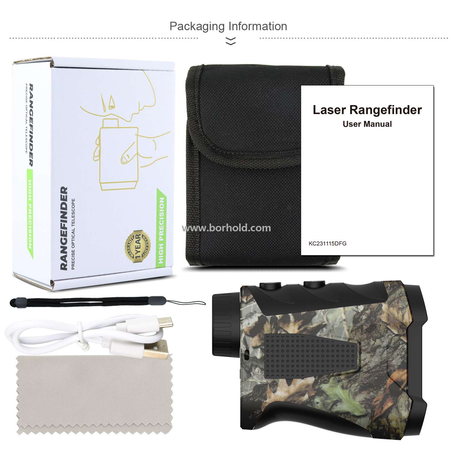 Borhold BH-LG Series Camouflage Hunting Laser Rangefinder – BH-LG450H / BH-LG600H / BH-LG800H / BH-LG1000H Rechargeable Laser Range Finder with Slope Compensation & Height Measurement