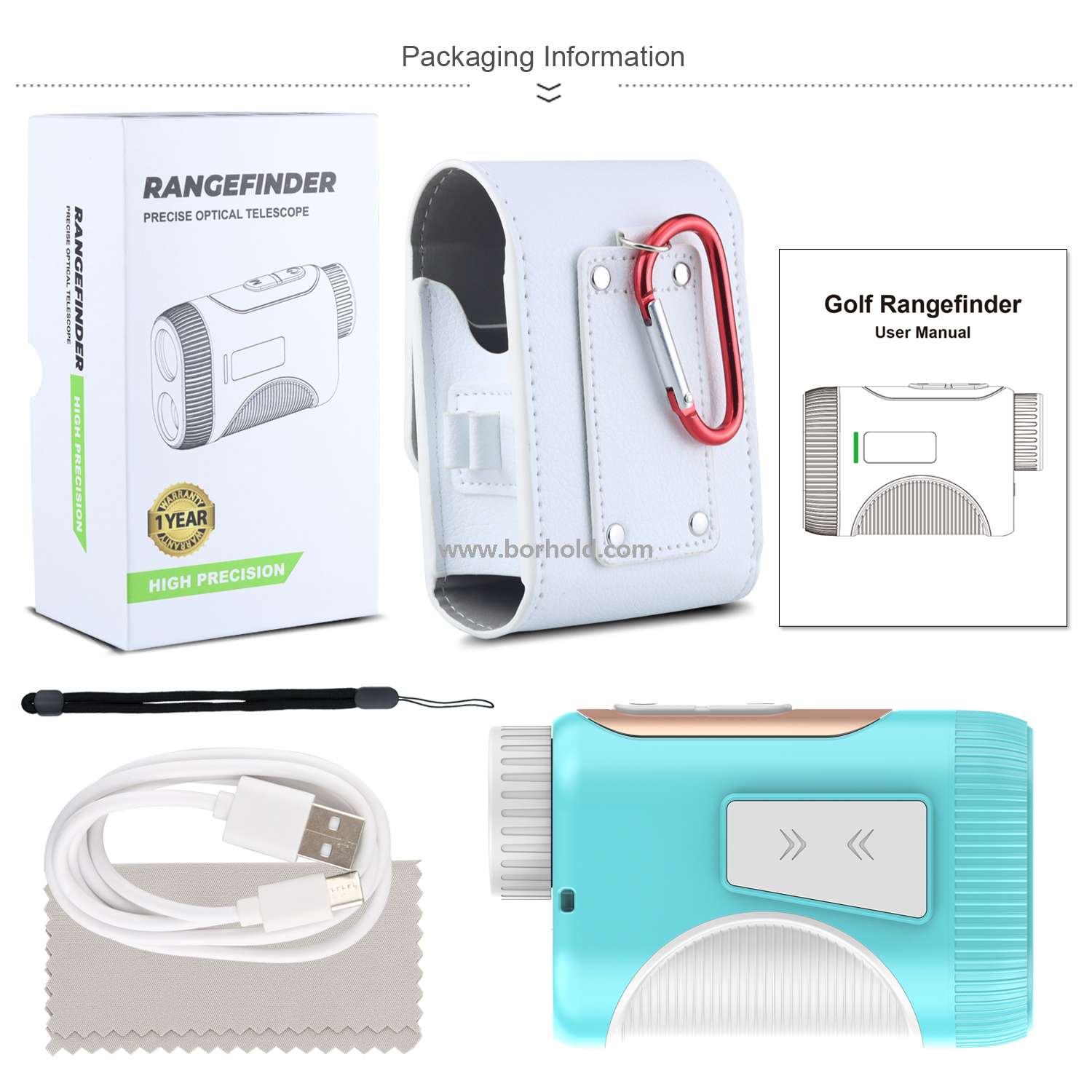 Borhold Golf Laser Rangefinder with Slope, Pin Lock, Vibration & Magnetic Cart Mount for Golfers