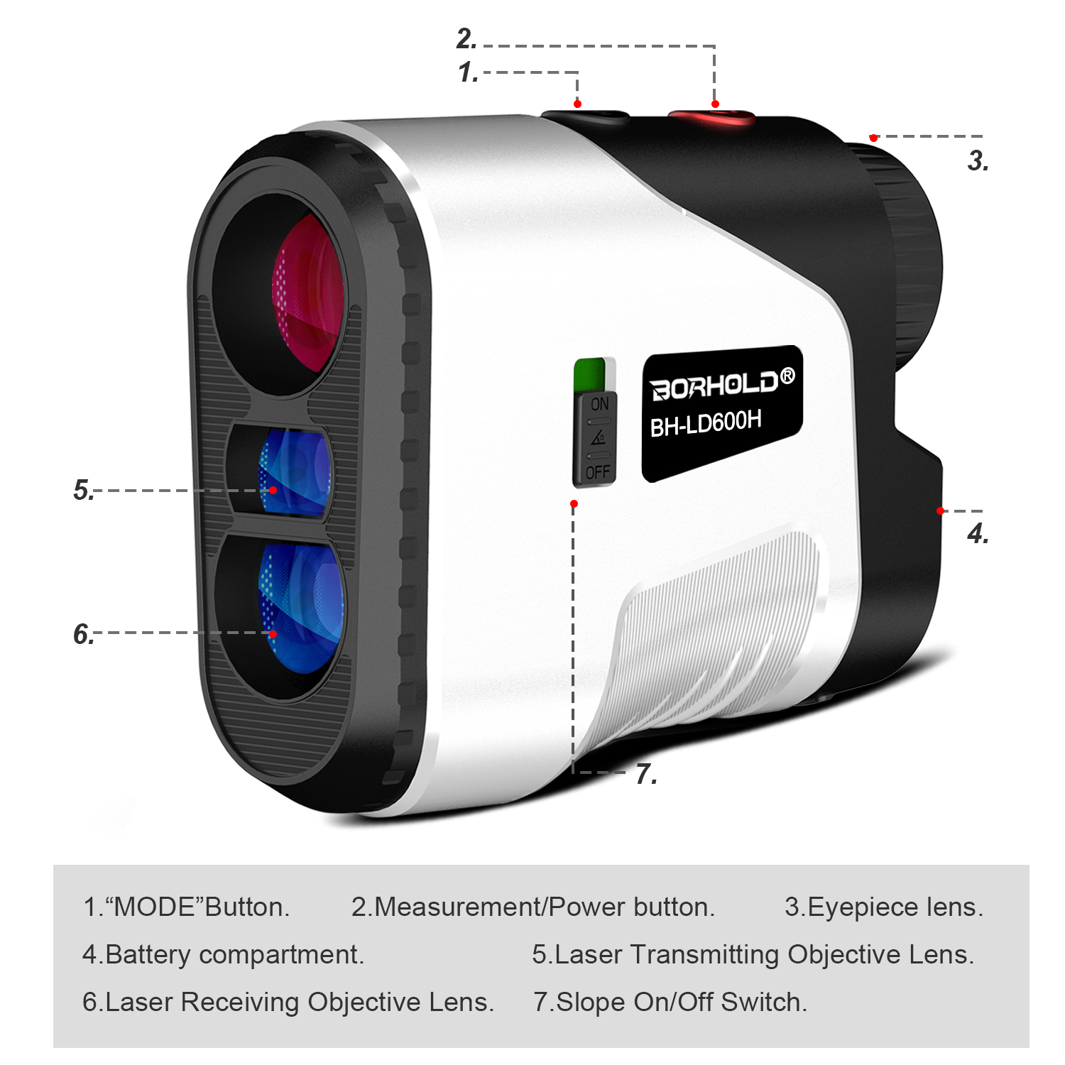 Borhold LD450H Laser Rangefinder 6.5X HD Optical Lens Slope ON/OFF Flagpole Lock Vibration Golf & Hunting Range Finder with USB-C Rechargeable Battery