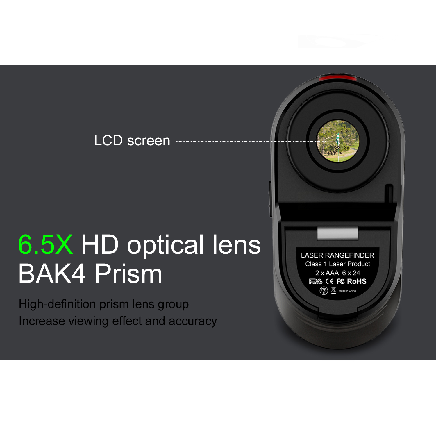 Borhold LD450H Laser Rangefinder 6.5X HD Optical Lens Slope ON/OFF Flagpole Lock Vibration Golf & Hunting Range Finder with USB-C Rechargeable Battery