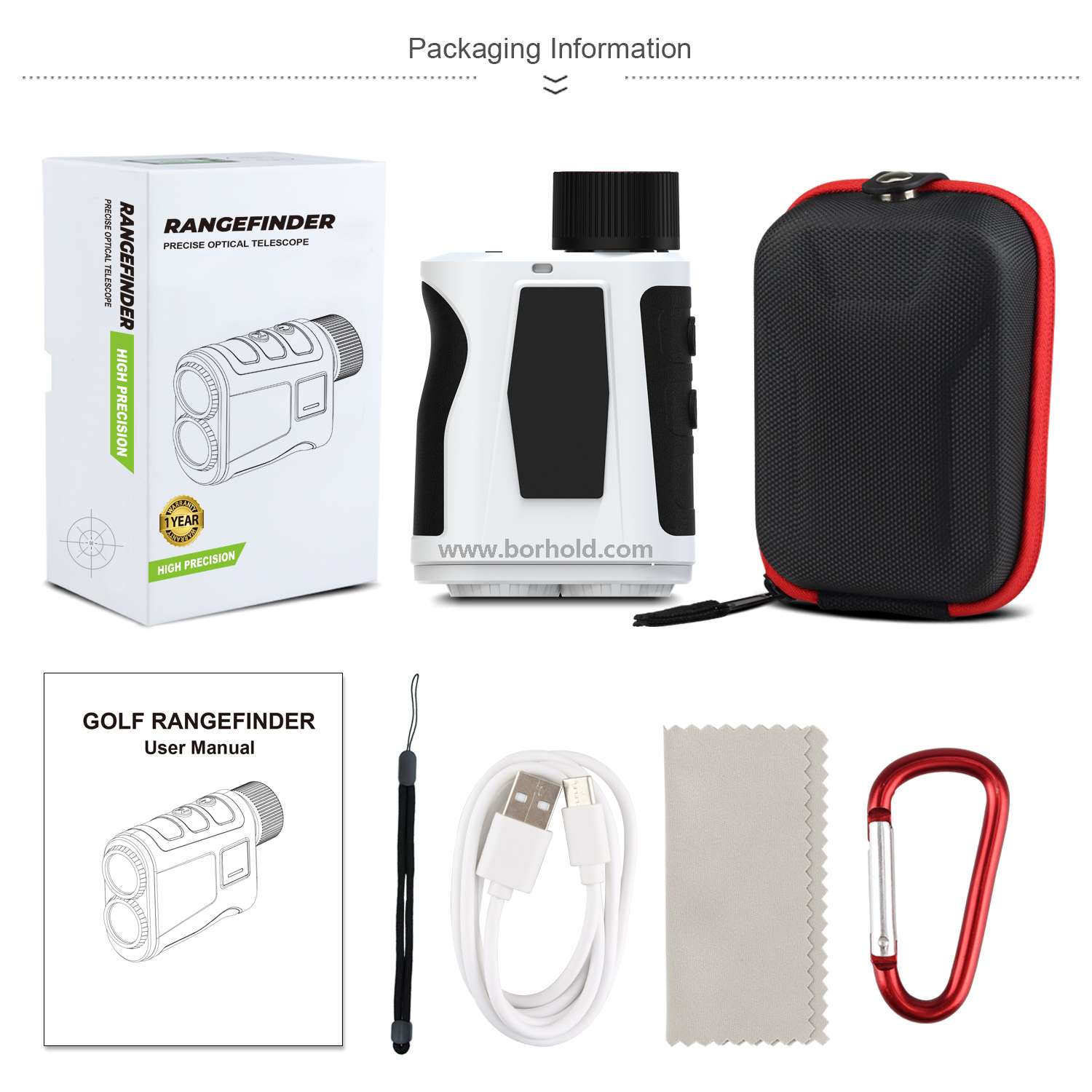 Borhold BH-LH Series Golf Laser Rangefinder with 7X Magnification, Flagpole Lock, Slope & Magnetic Mount