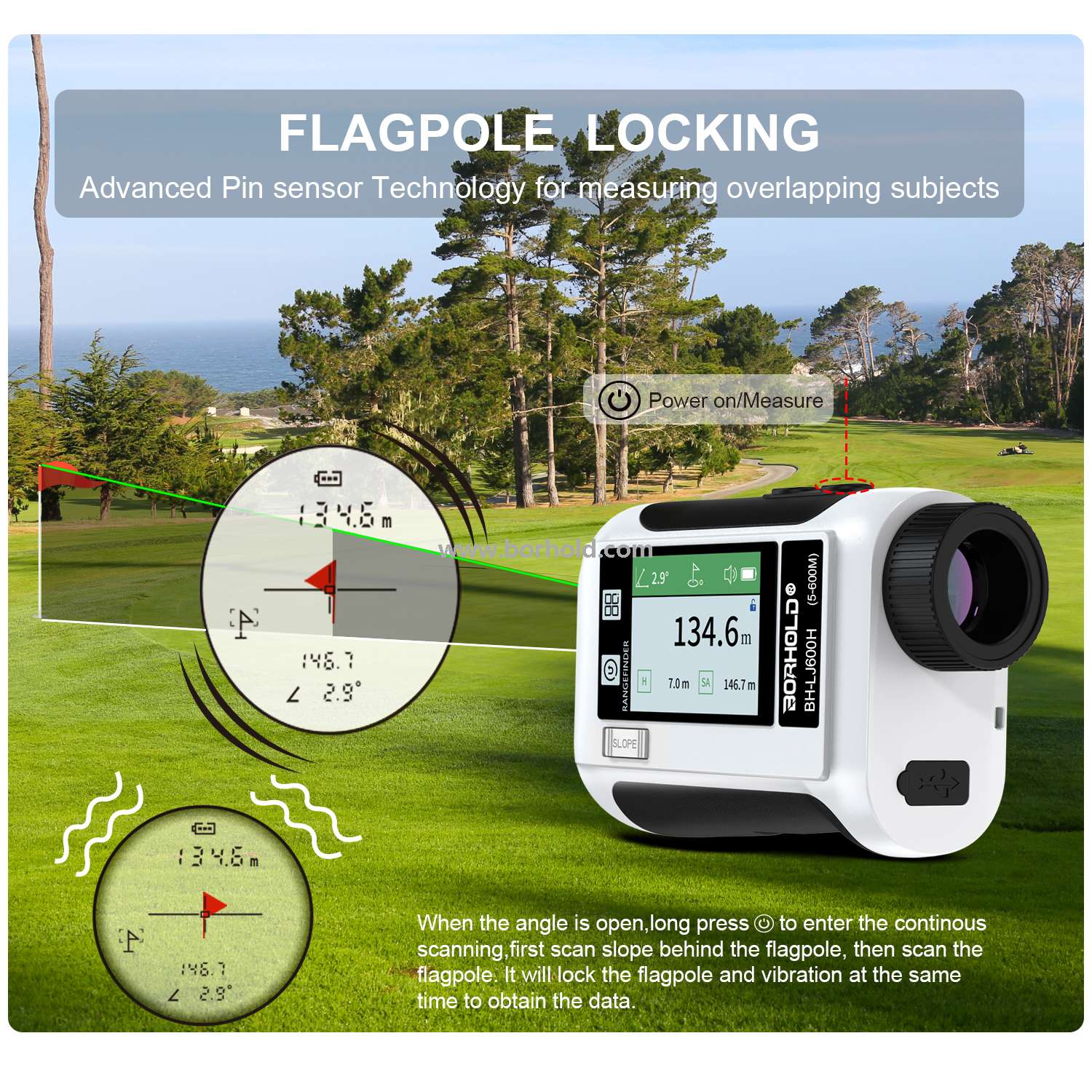 Rechargeable Laser Rangefinder with Touch Color Screen & Voice Broadcast, BH-LJ600H /LJ800H / LJ1200H / LJ1500H