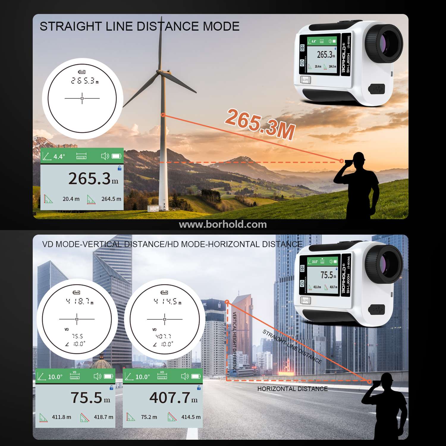 Rechargeable Laser Rangefinder with Touch Color Screen & Voice Broadcast, BH-LJ600H /LJ800H / LJ1200H / LJ1500H