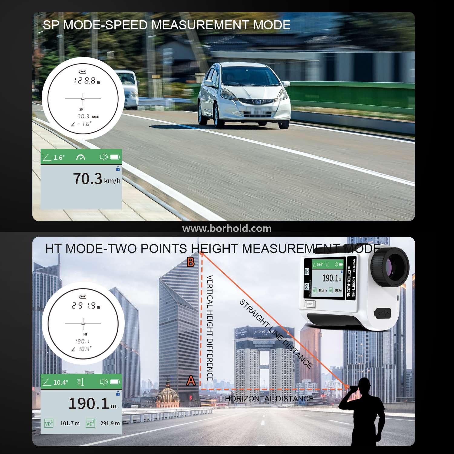 Rechargeable Laser Rangefinder with Touch Color Screen & Voice Broadcast, BH-LJ600H /LJ800H / LJ1200H / LJ1500H