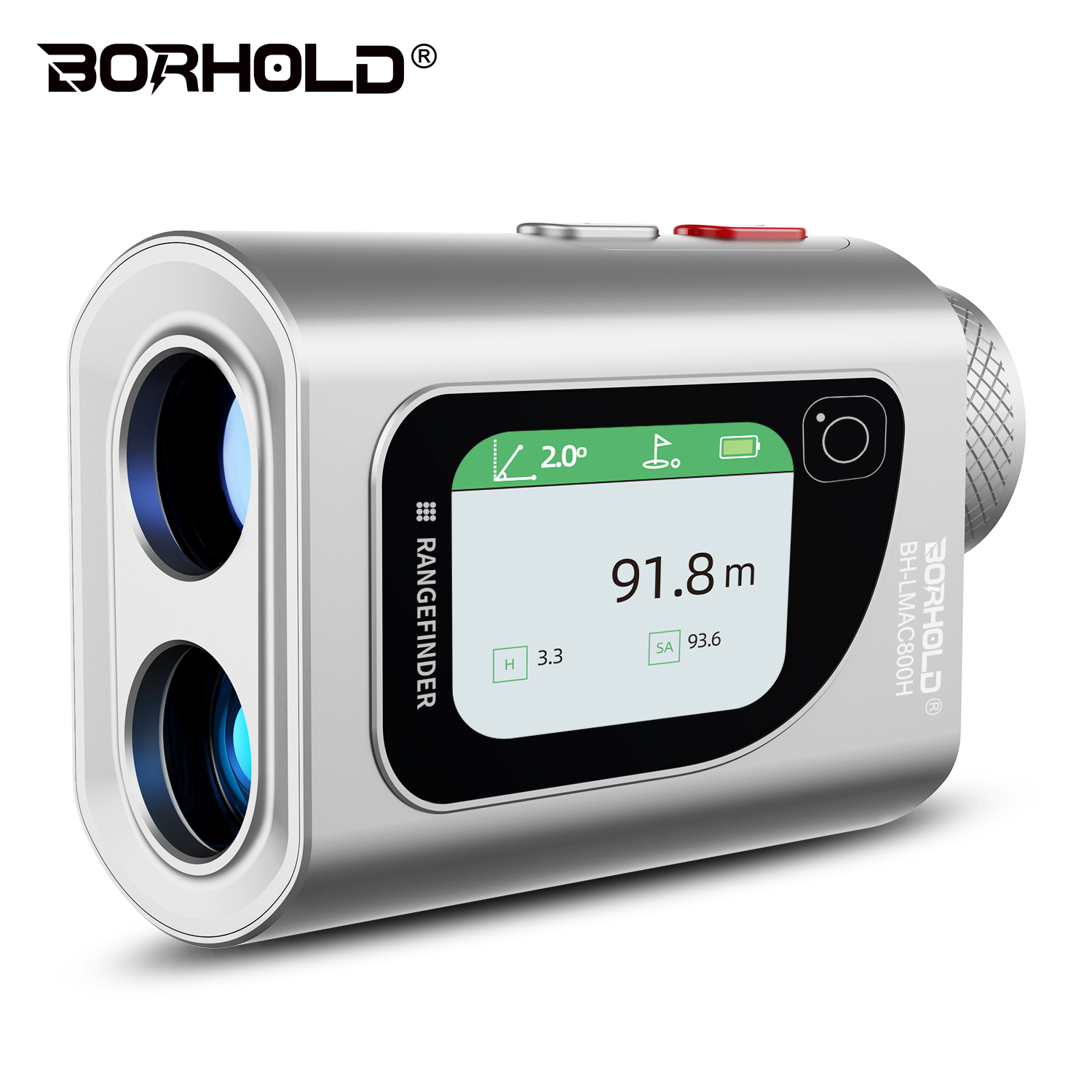 Borhold BH-LMAC600H Silver Golf Laser Rangefinder with Slope, Touch Color Screen, Flag Lock & Magnetic Mount