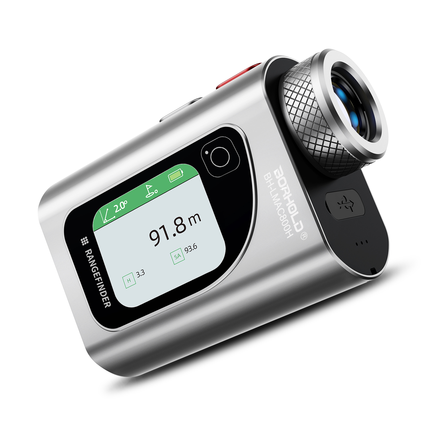Borhold BH-LMAC600H Silver Golf Laser Rangefinder with Slope, Touch Color Screen, Flag Lock & Magnetic Mount