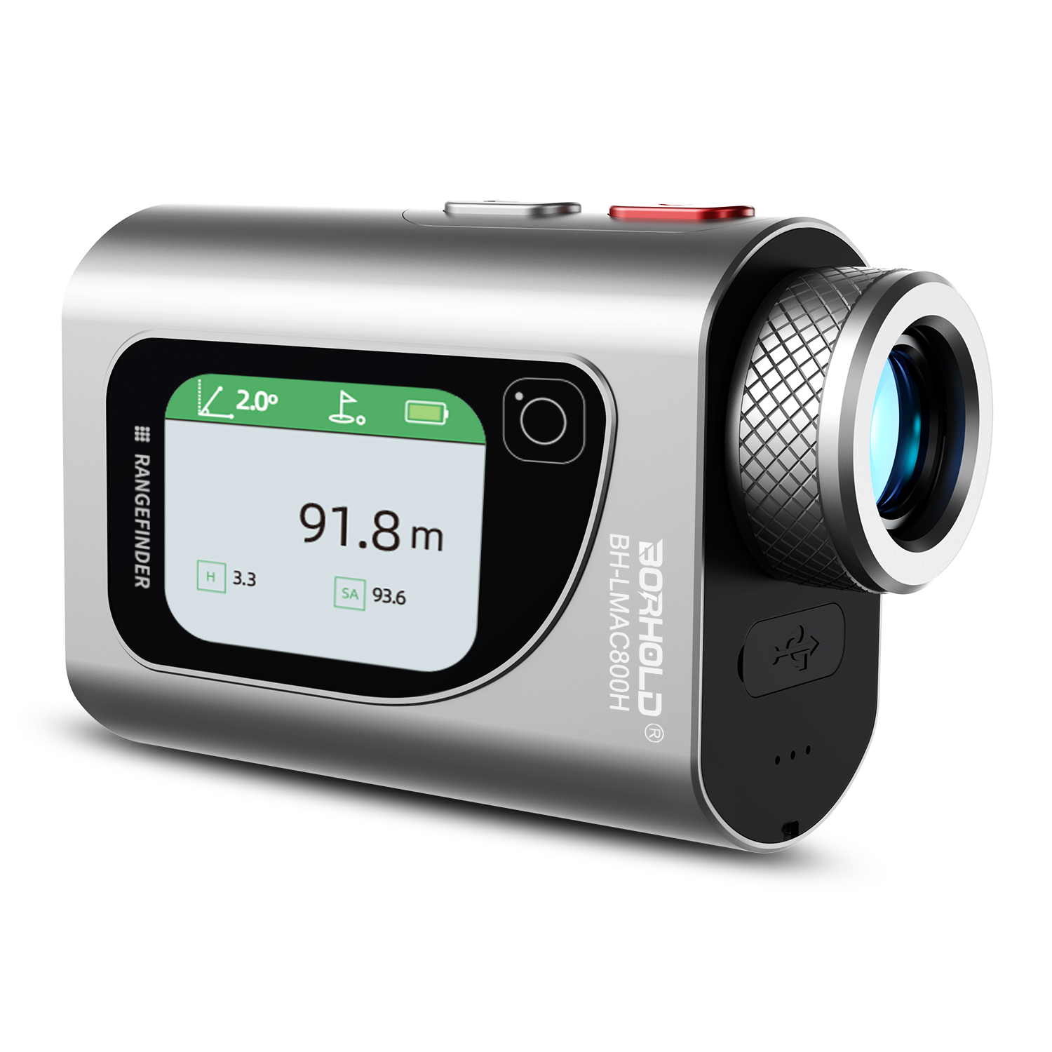 Borhold BH-LMAC600H Silver Golf Laser Rangefinder with Slope, Touch Color Screen, Flag Lock & Magnetic Mount