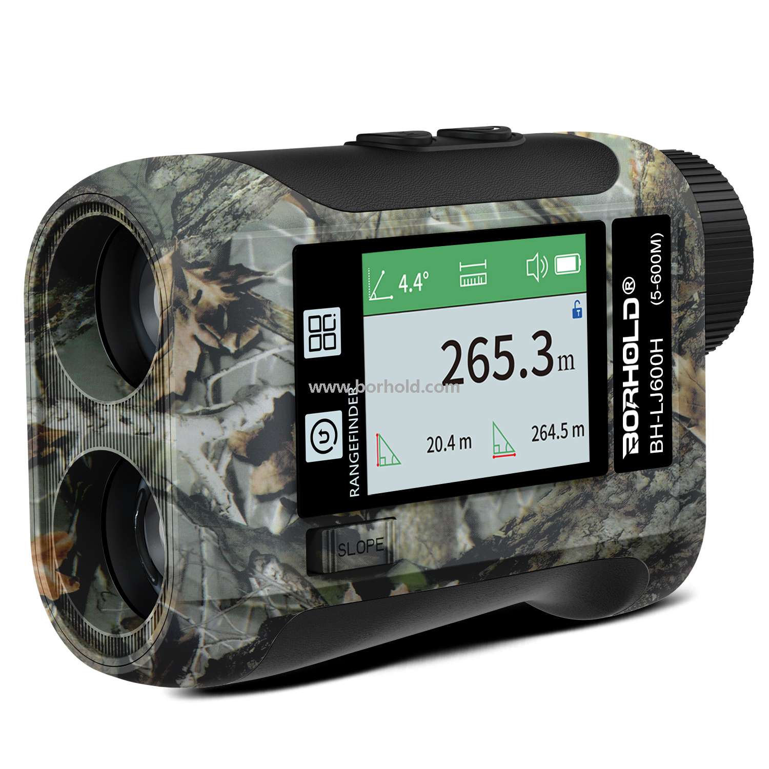 Borhold BH-LJ Series Camouflage Rechargeable Laser Rangefinder, 6.5X Magnification, External Touch HD Color Screen with Slope Switch for Hunting & Golf