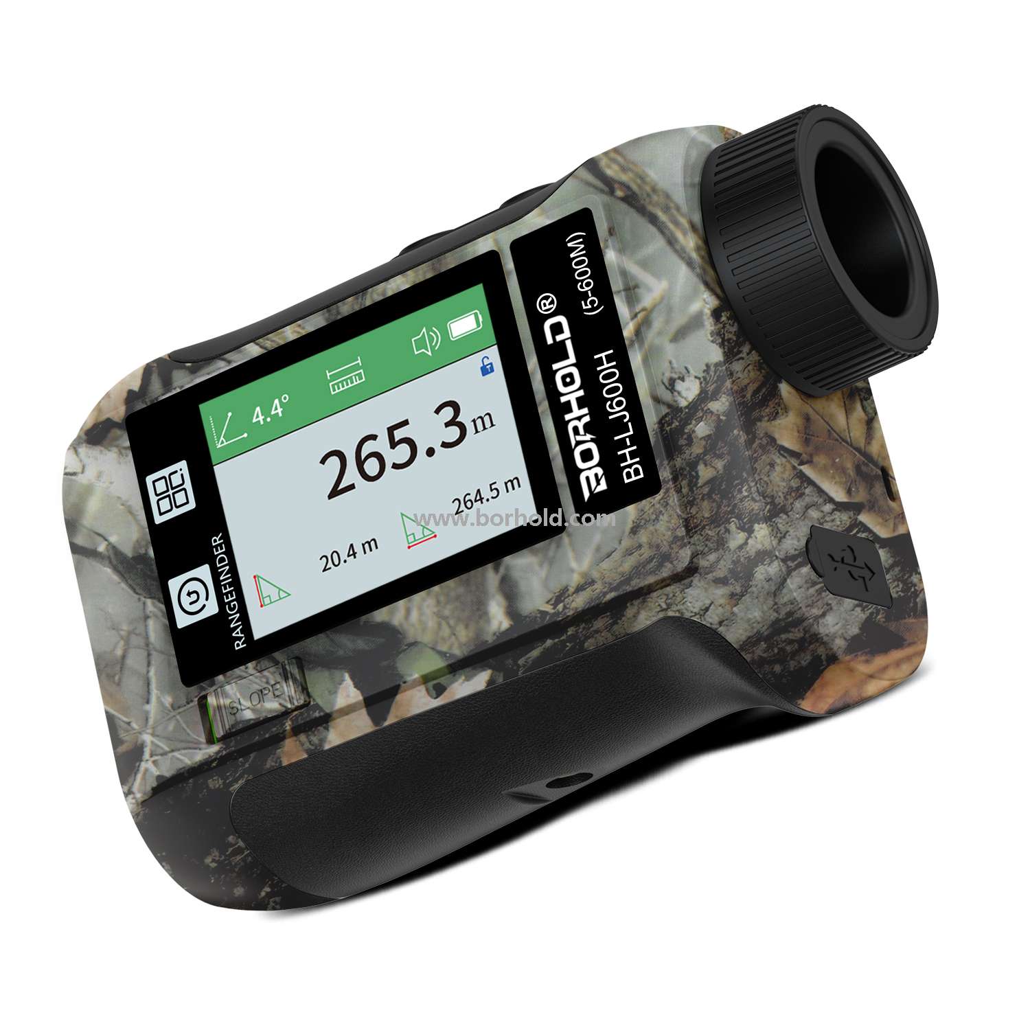 Borhold BH-LJ Series Camouflage Rechargeable Laser Rangefinder, 6.5X Magnification, External Touch HD Color Screen with Slope Switch for Hunting & Golf