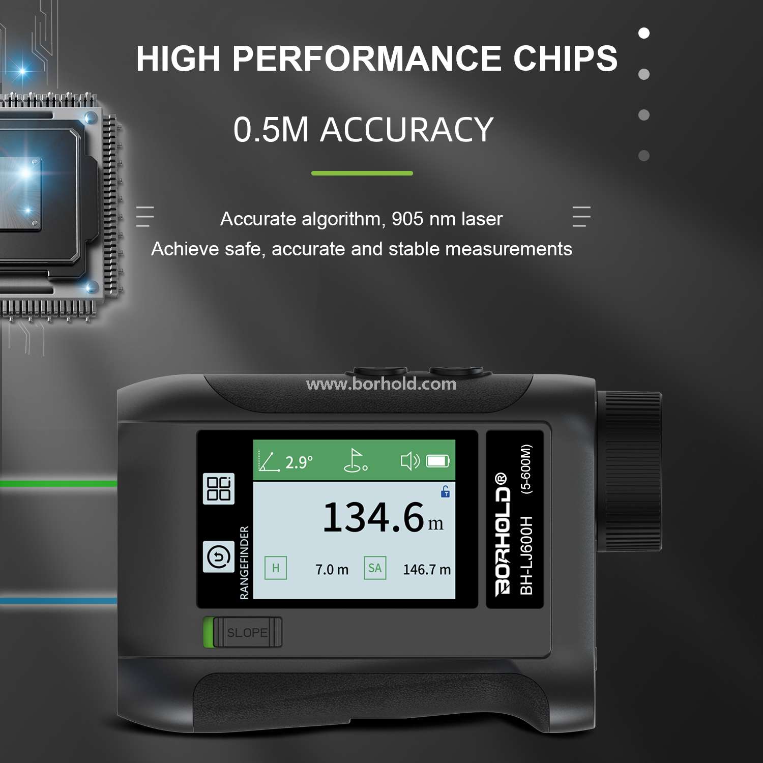 Borhold BH-LJ Series Rechargeable Laser Rangefinder with Touch Color Screen, Slope Switch & Multi-function Measurement