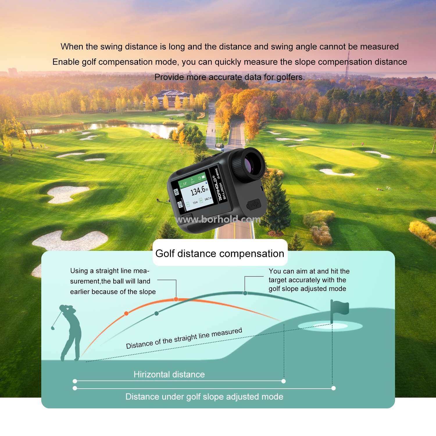 Borhold BH-LJ Series Rechargeable Laser Rangefinder with Touch Color Screen, Slope Switch & Multi-function Measurement