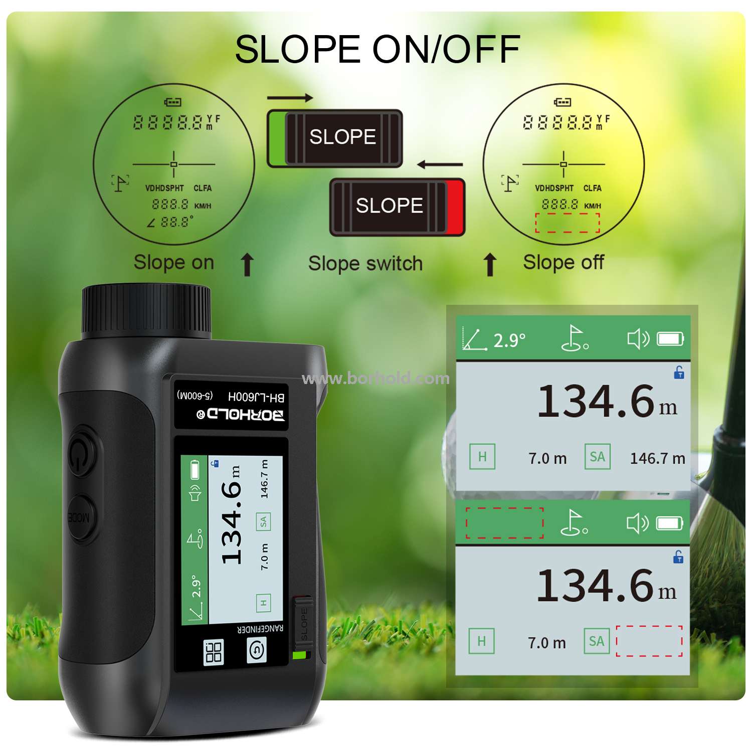 Borhold BH-LJ Series Rechargeable Laser Rangefinder with Touch Color Screen, Slope Switch & Multi-function Measurement