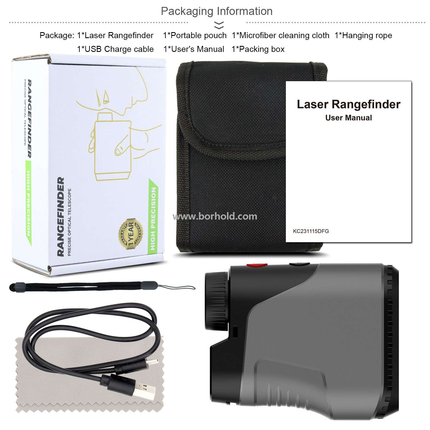 Borhold All-in-One Laser Distance Rangefinder | Multi-Mode Laser Range Meter for Golf, Hunting & Engineering Survey