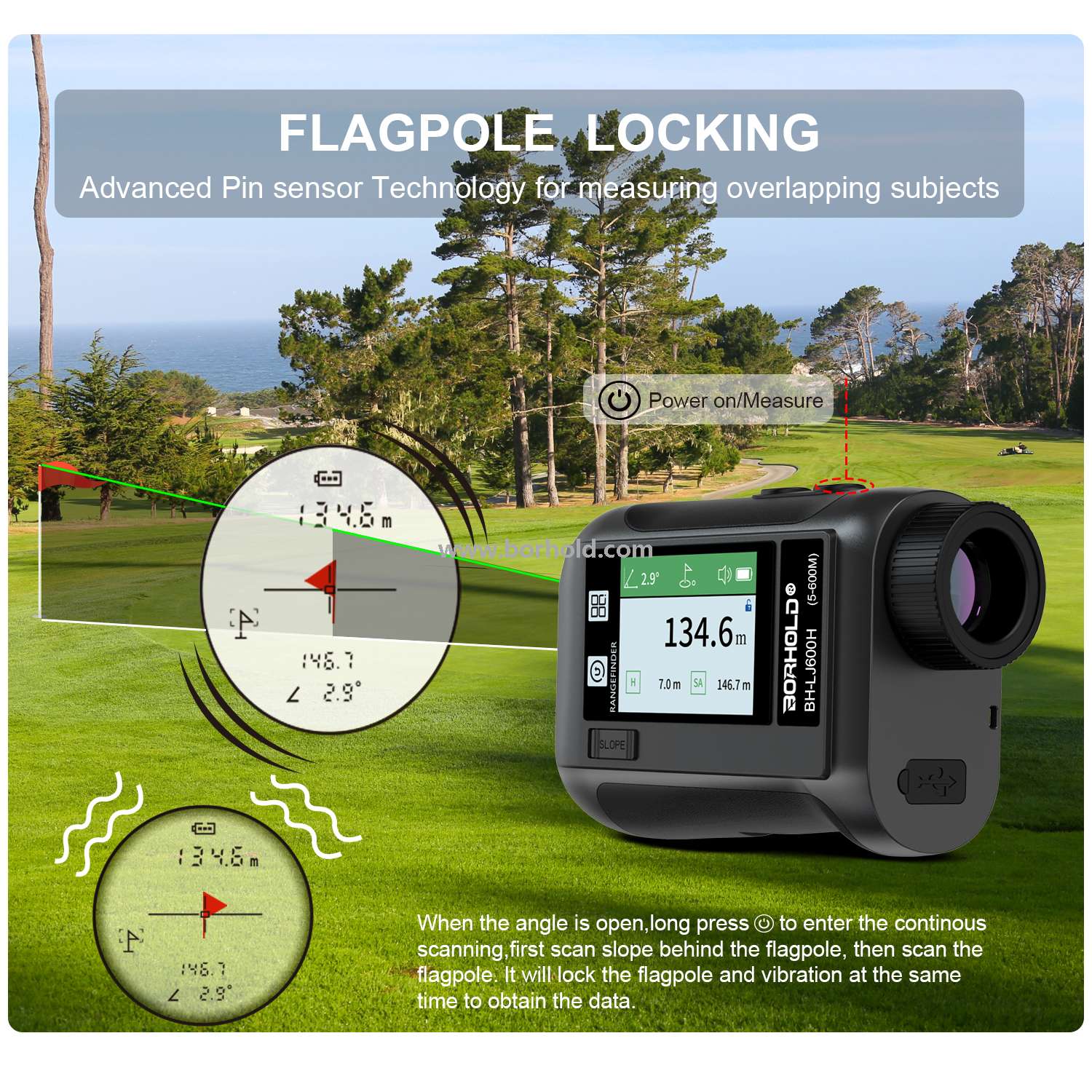 Borhold BH-LJ Series Rechargeable Laser Rangefinder with Touch Color Screen, Slope Switch & Multi-function Measurement