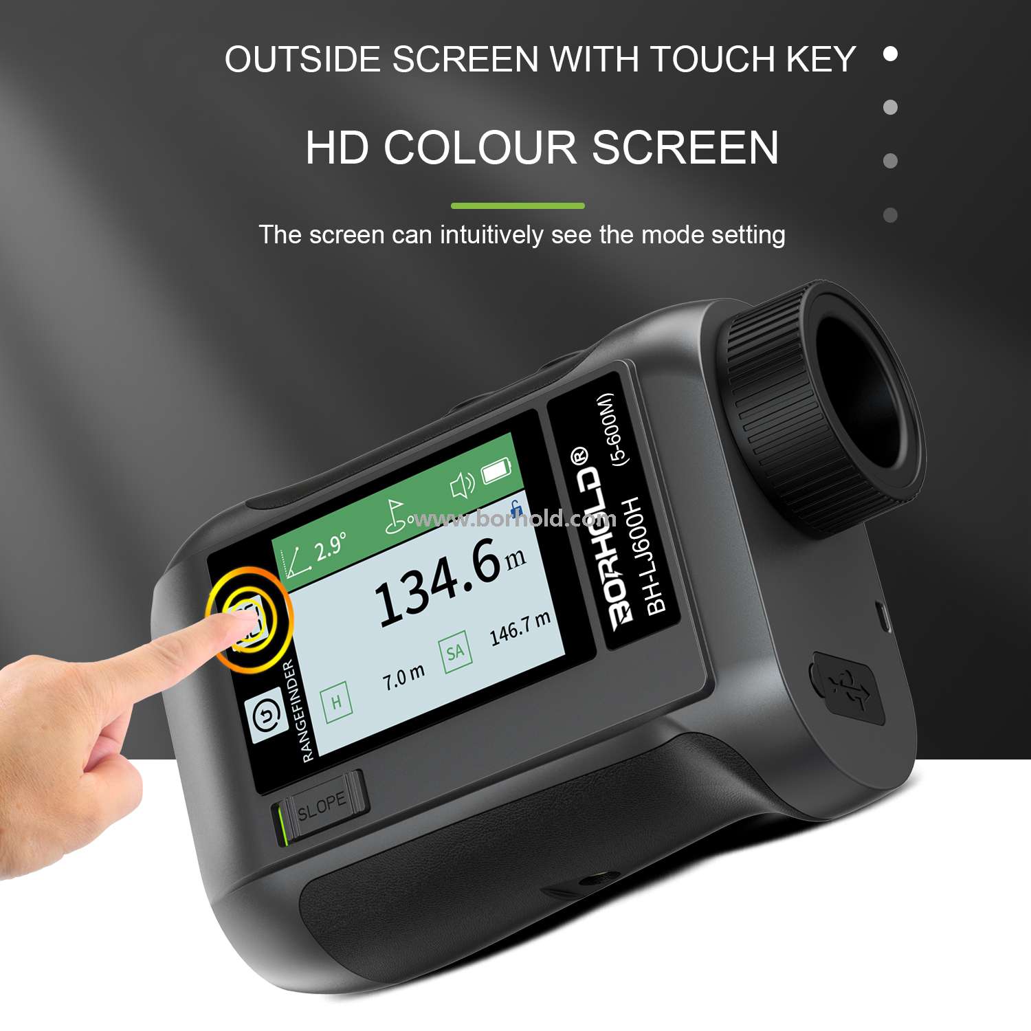 Borhold BH-LJ Series Rechargeable Laser Rangefinder with Touch Color Screen, Slope Switch & Multi-function Measurement