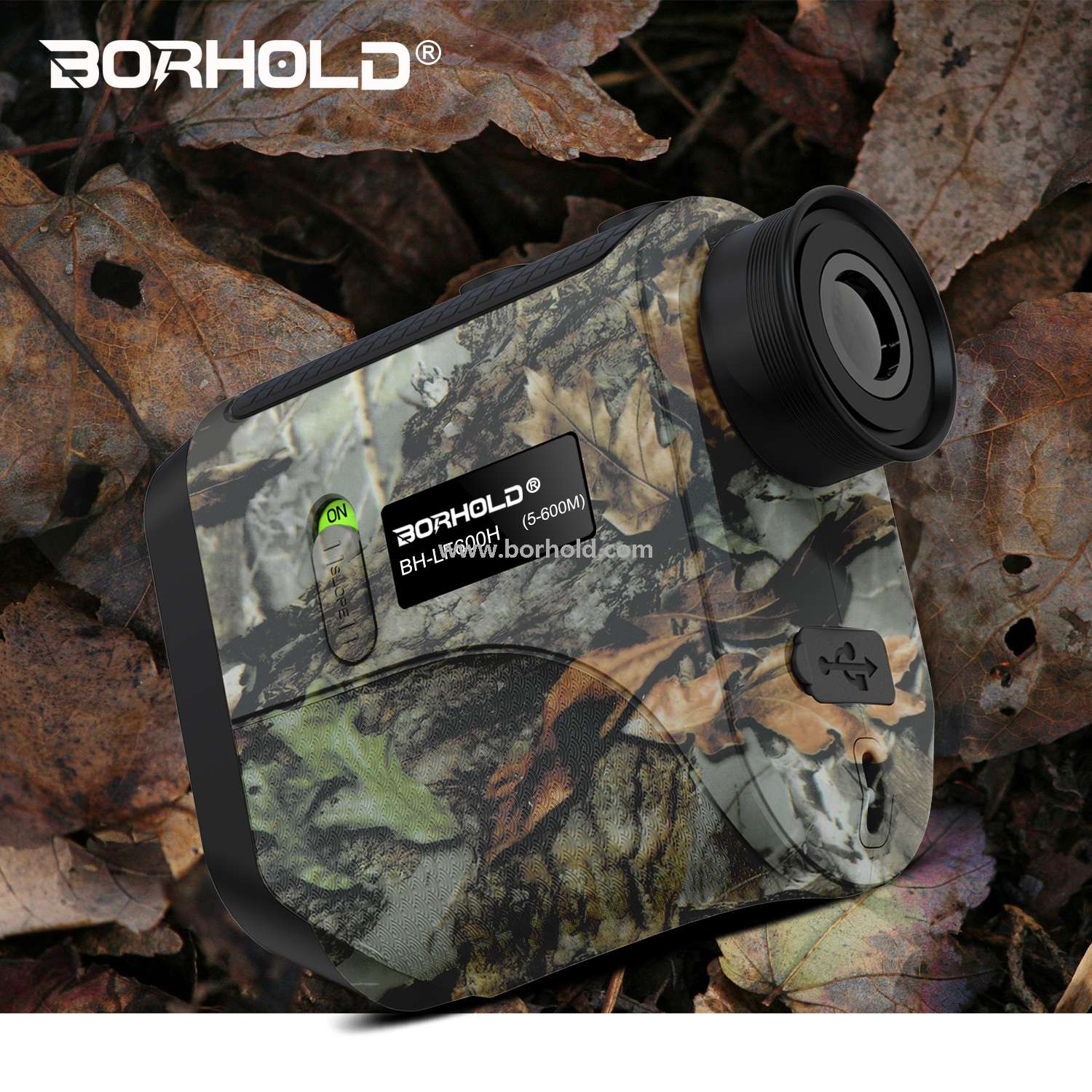 Borhold Camouflage Hunting Laser Rangefinder, Rechargeable Outdoor Laser Range Finder with Slope & Height Measurement