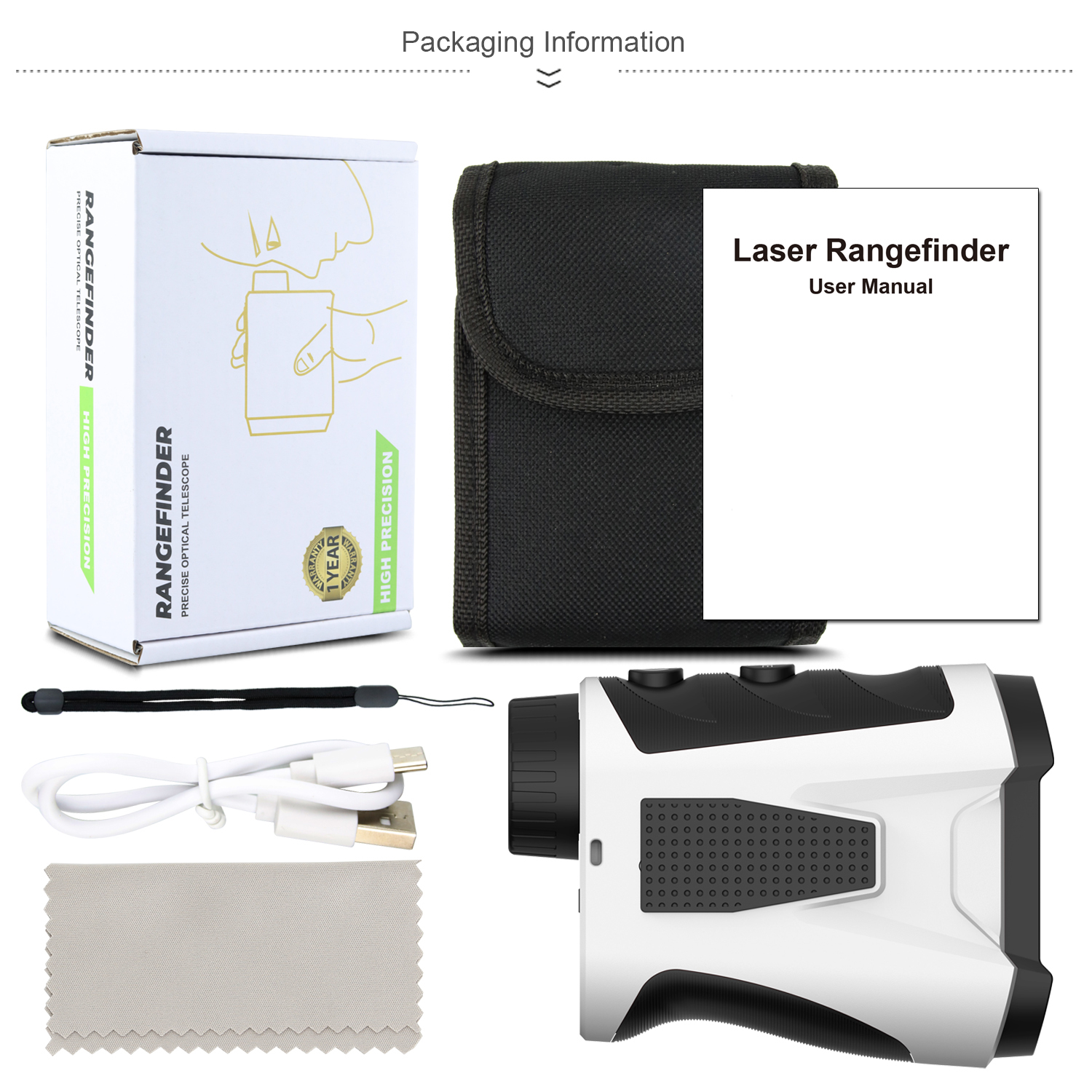 Borhold HB-LG Rangefinder 6.5X HD Golf & Hunting Range Finder with Slope, Flagpole Lock Vibration, Magnetic Adsorption, USB-C Rechargeable