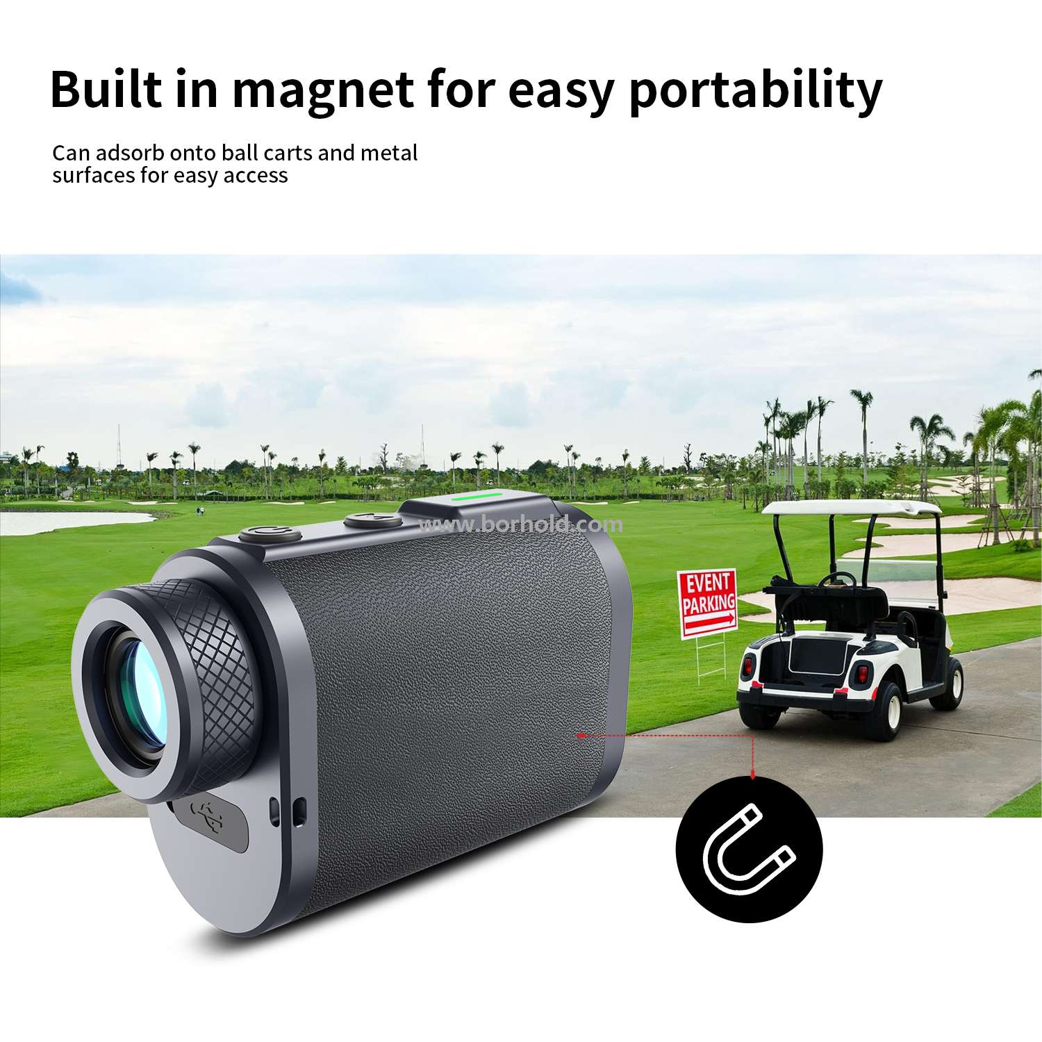 Borhold BH-LMAL Series Aluminum & Leather Golf Laser Rangefinder with Slope Compensation – 600–1200M Waterproof Magnetic Rangefinder for Golf, Outdoor Sports & Hunting