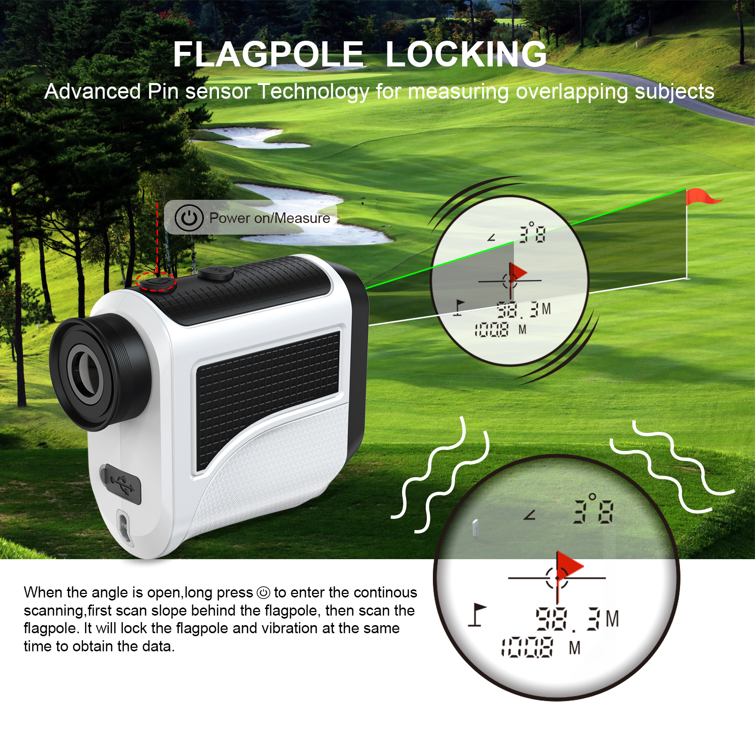 Borhold BH-LF Laser Rangefinder 6.5X  Golf & Hunting Rechargeable Range Finder with Slope Flagpole Lock Vibration