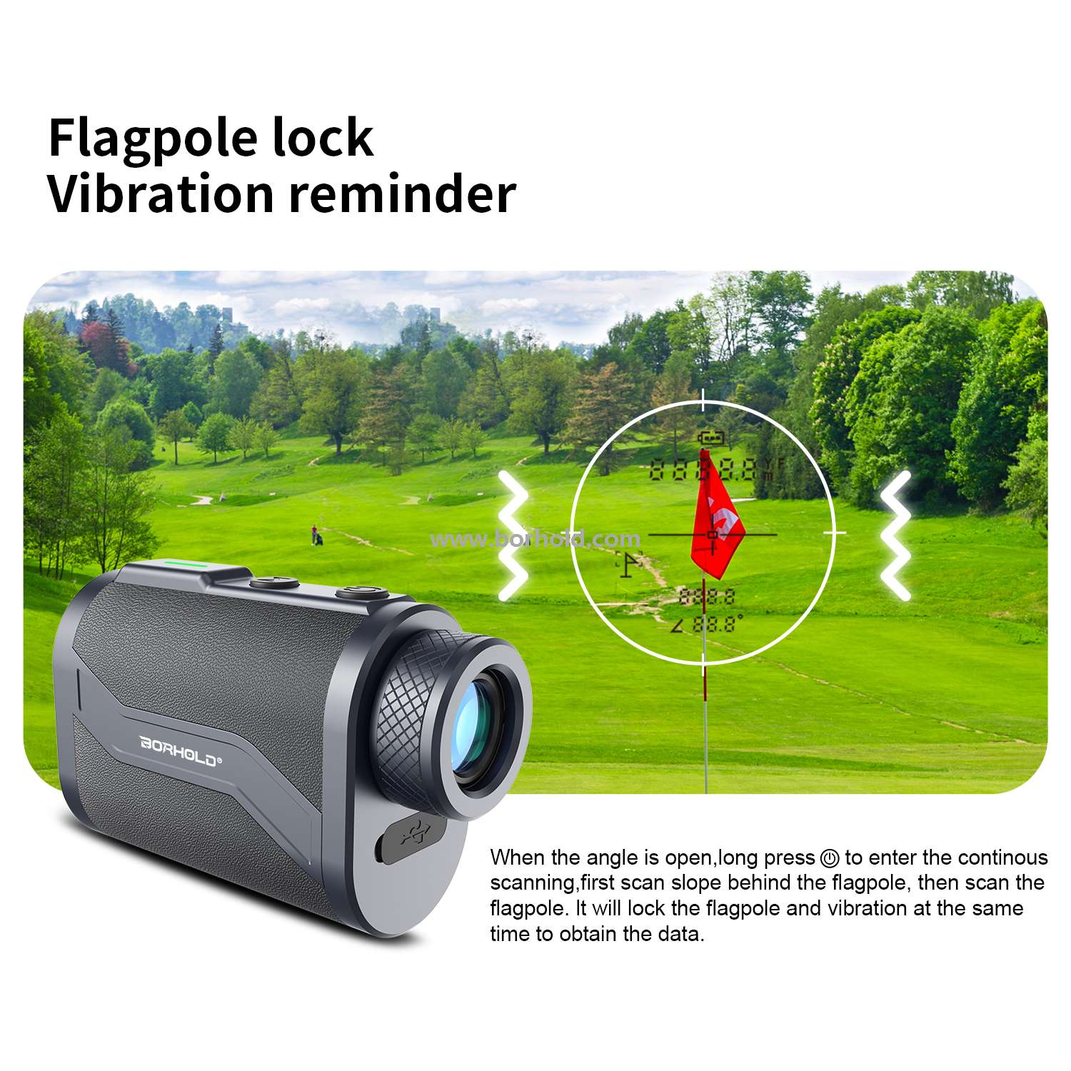 Borhold BH-LMAL Series Aluminum & Leather Golf Laser Rangefinder with Slope Compensation – 600–1200M Waterproof Magnetic Rangefinder for Golf, Outdoor Sports & Hunting