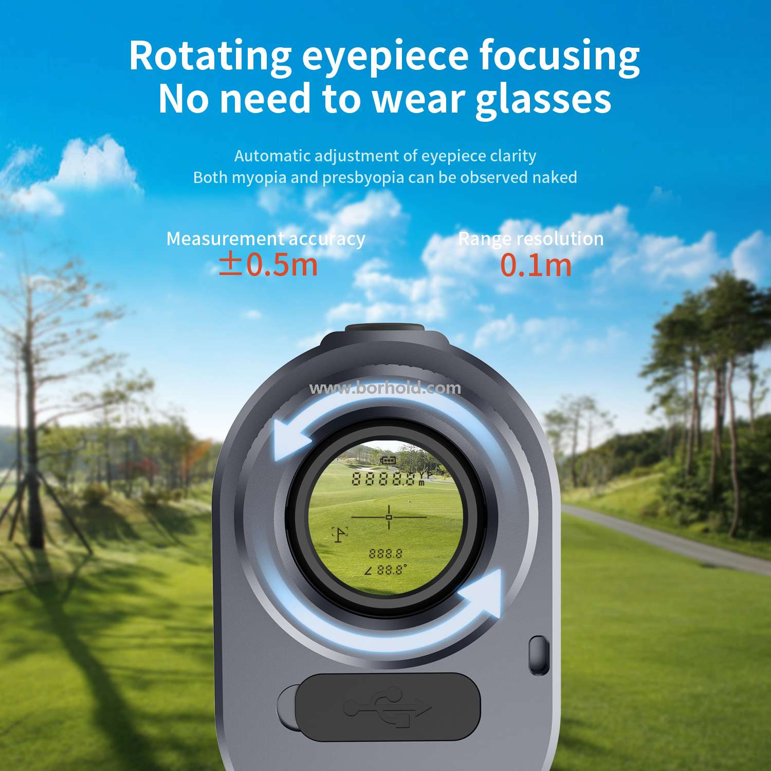 Borhold BH-LMAL Series Aluminum & Leather Golf Laser Rangefinder with Slope Compensation – 600–1200M Waterproof Magnetic Rangefinder for Golf, Outdoor Sports & Hunting