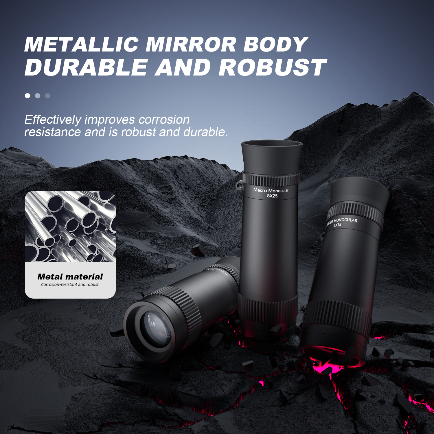 Borhold BH-TH Series Compact Macro Monocular Telescope, 4X18 /6X18 /8X25 All Metal Pocket HD Monocular