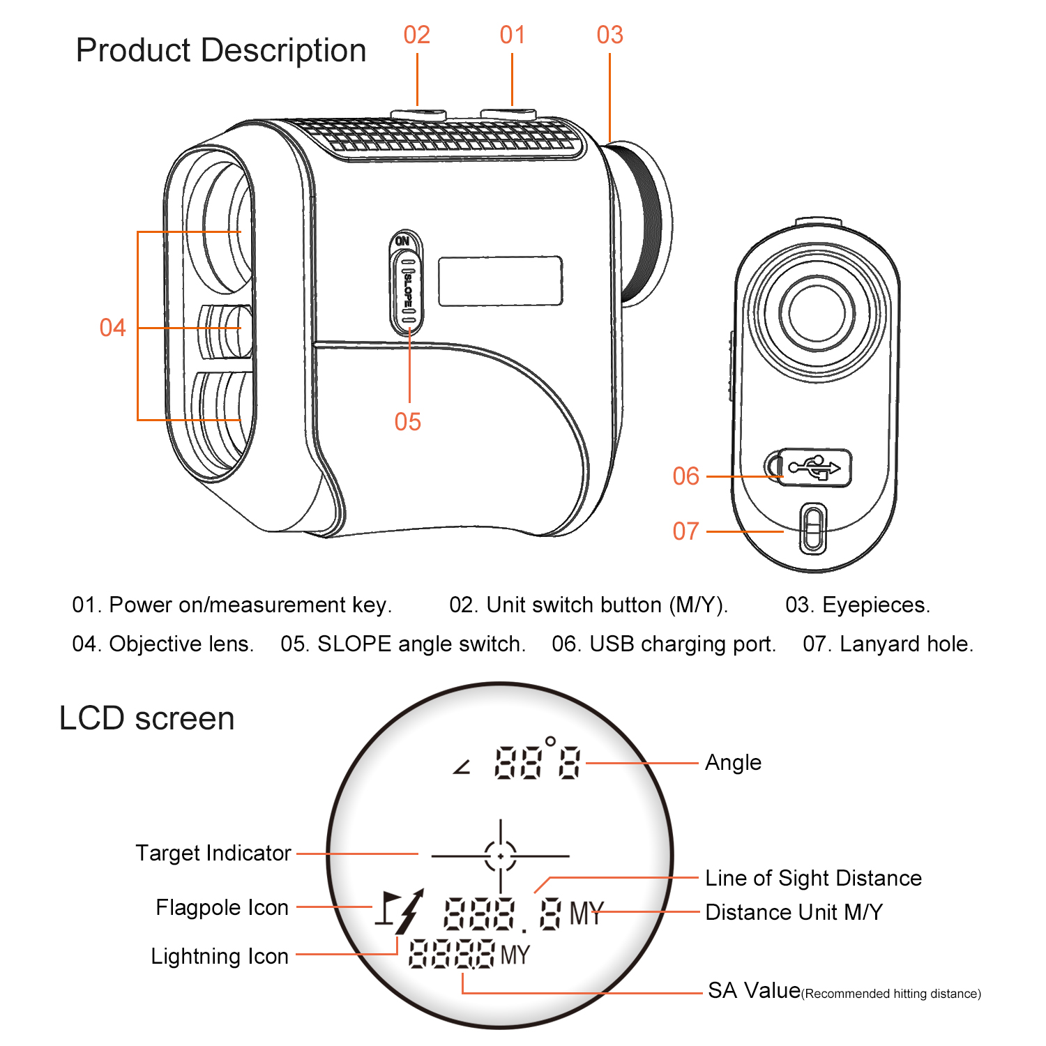 Borhold BH-LF Laser Rangefinder 6.5X  Golf & Hunting Rechargeable Range Finder with Slope Flagpole Lock Vibration
