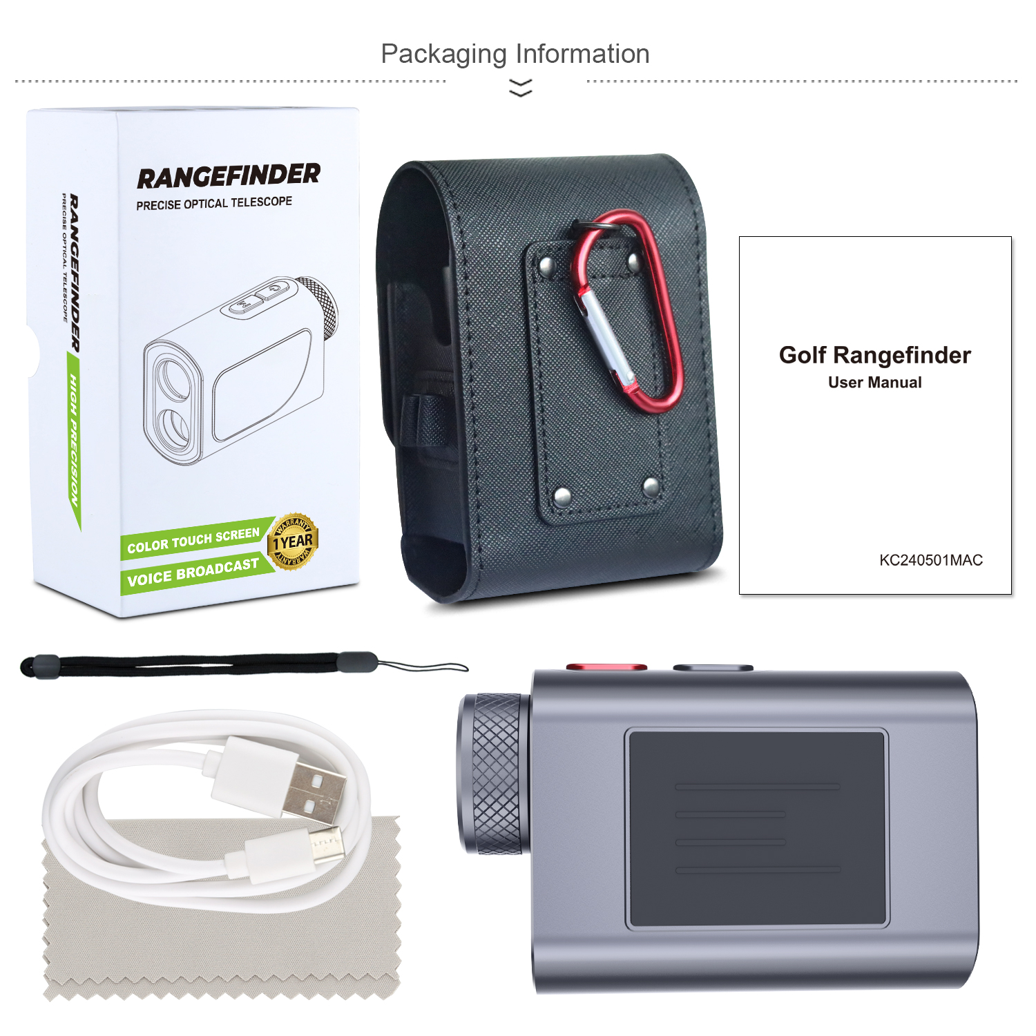 Borhold Golf Laser Rangefinder with Touch Screen, Voice Broadcast, Slope, Pin Lock, Magnet, Type-C, IP54. Shop for Faster Rounds.