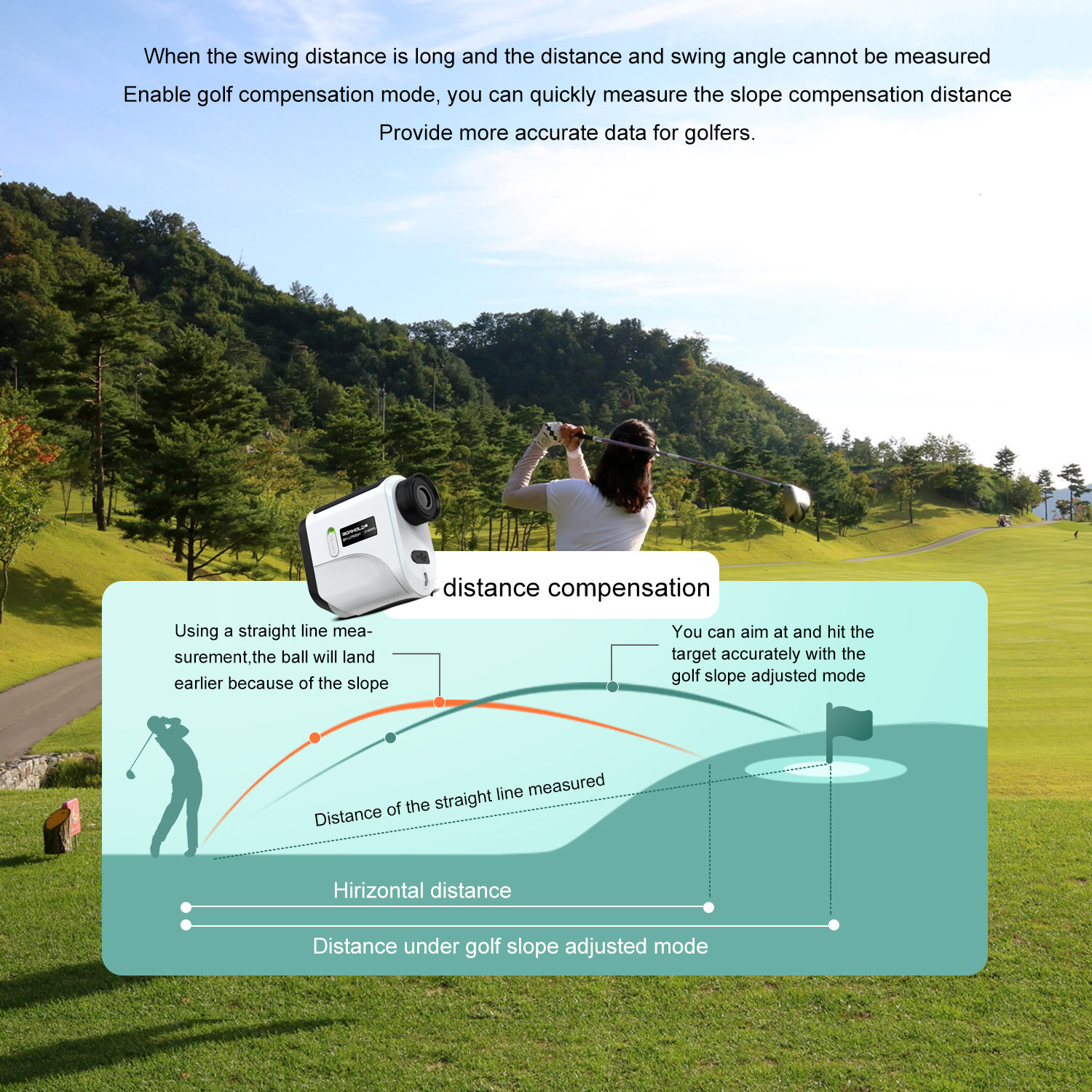 Borhold BH-LF Laser Rangefinder 6.5X  Golf & Hunting Rechargeable Range Finder with Slope Flagpole Lock Vibration