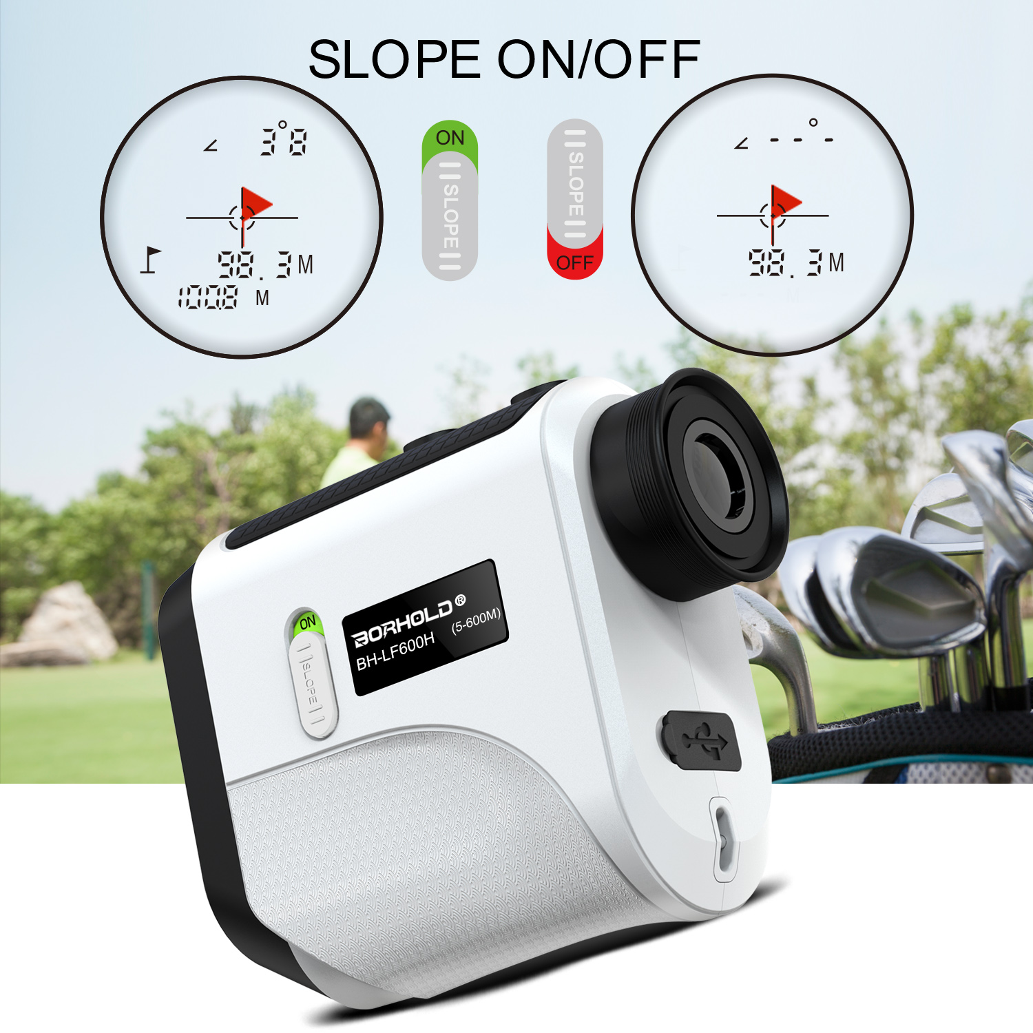 Borhold BH-LF Laser Rangefinder 6.5X  Golf & Hunting Rechargeable Range Finder with Slope Flagpole Lock Vibration